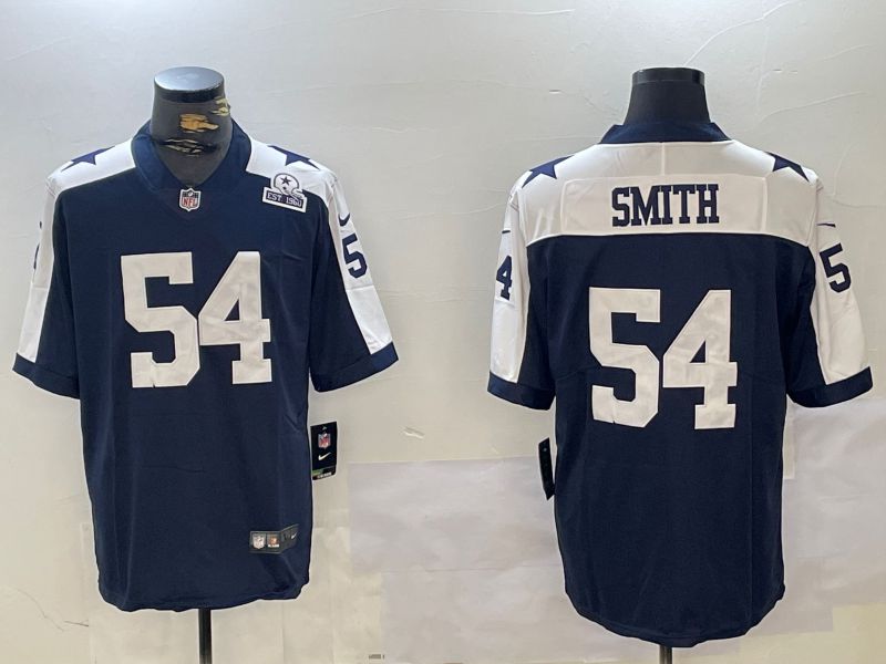 Men Dallas Cowboys 54 Smith Blue 2024 Nike Vapor Limited NFL Jersey style 4
